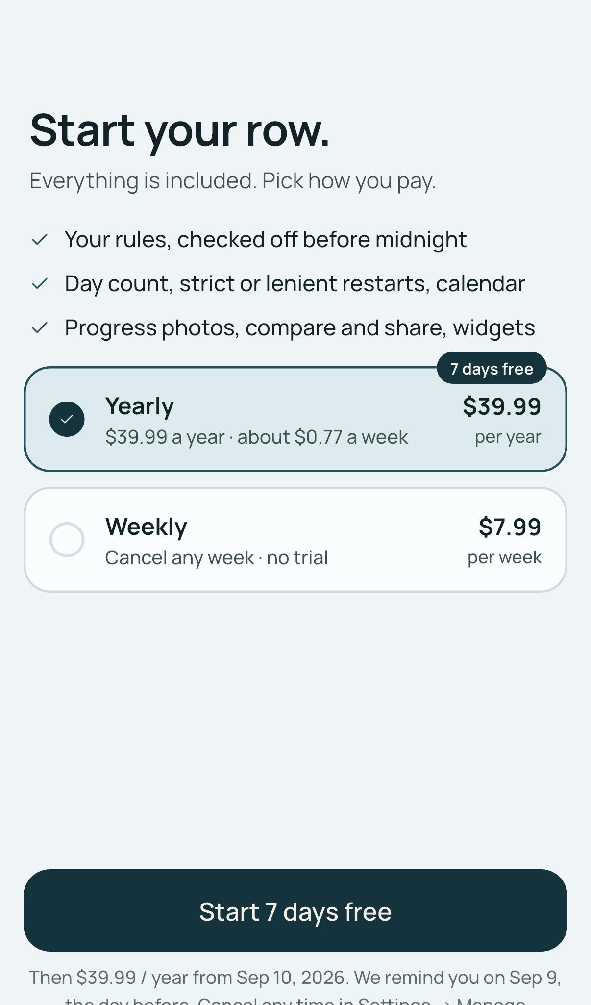 Plans and trial in the app